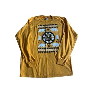NHL Boston Bruins Holiday Long Sleeve T-Shirt Size Large Gildan Heavy Cotton